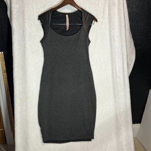 Bailey 44 Black Bodycon Dress with Black Leathers Shoulders Size S.